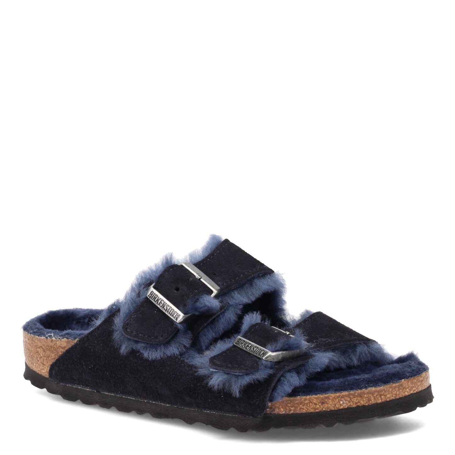 Peltz Shoes  Women's Birkenstock Arizona Shearling Lined Sandal - Narrow Width MIDNIGHT 1020 583 N