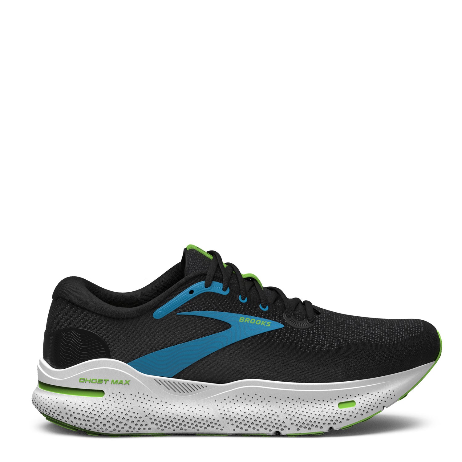 Peltz Shoes  Men's Brooks Ghost Max Running Shoe - Extra Wide Width Black/Atomic Blue/Jasmine 110406 4E 060