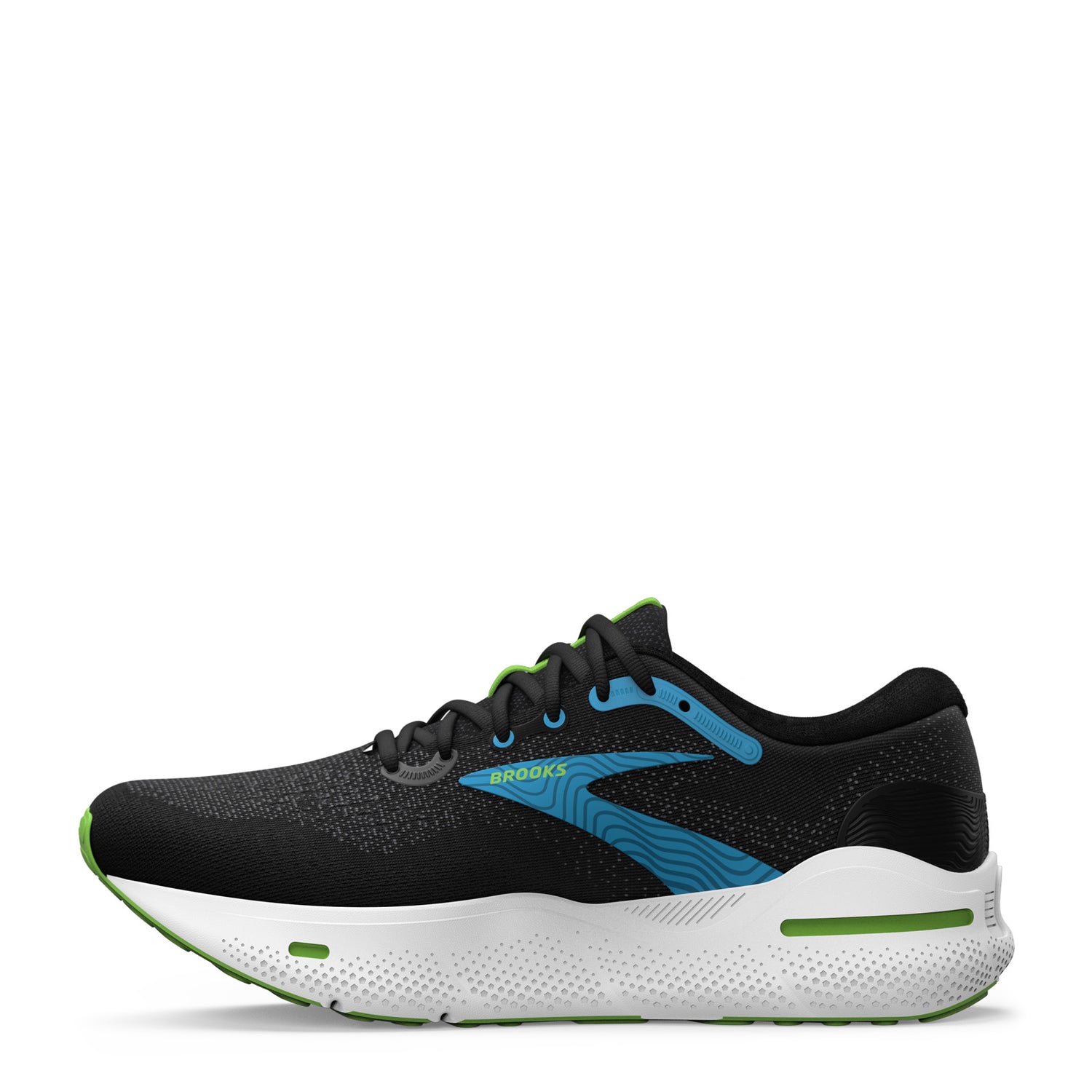 Peltz Shoes  Men's Brooks Ghost Max Running Shoe - Extra Wide Width Black/Atomic Blue/Jasmine 110406 4E 060