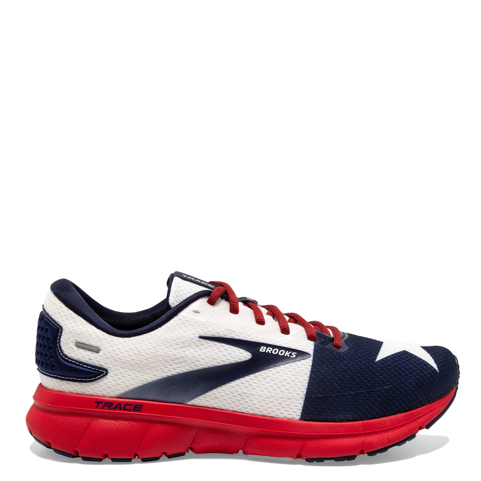 Brooks red white hot sale and blue tennis shoes