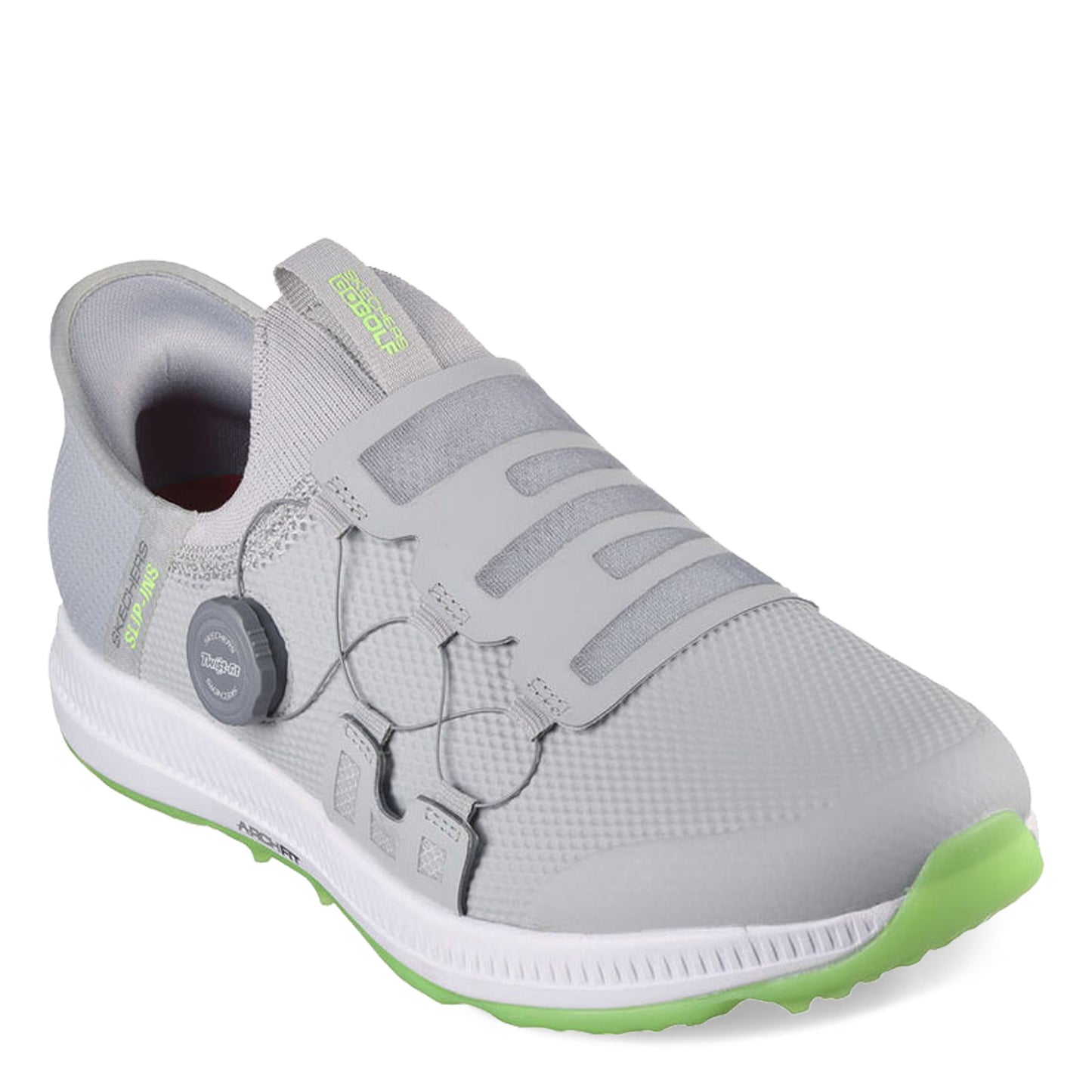 Peltz Shoes  Men's Skechers GOgolf: Elite 5 - Slip 'In Golf Shoe - X-Wide Width Grey/Lime 214066WW-GYLM