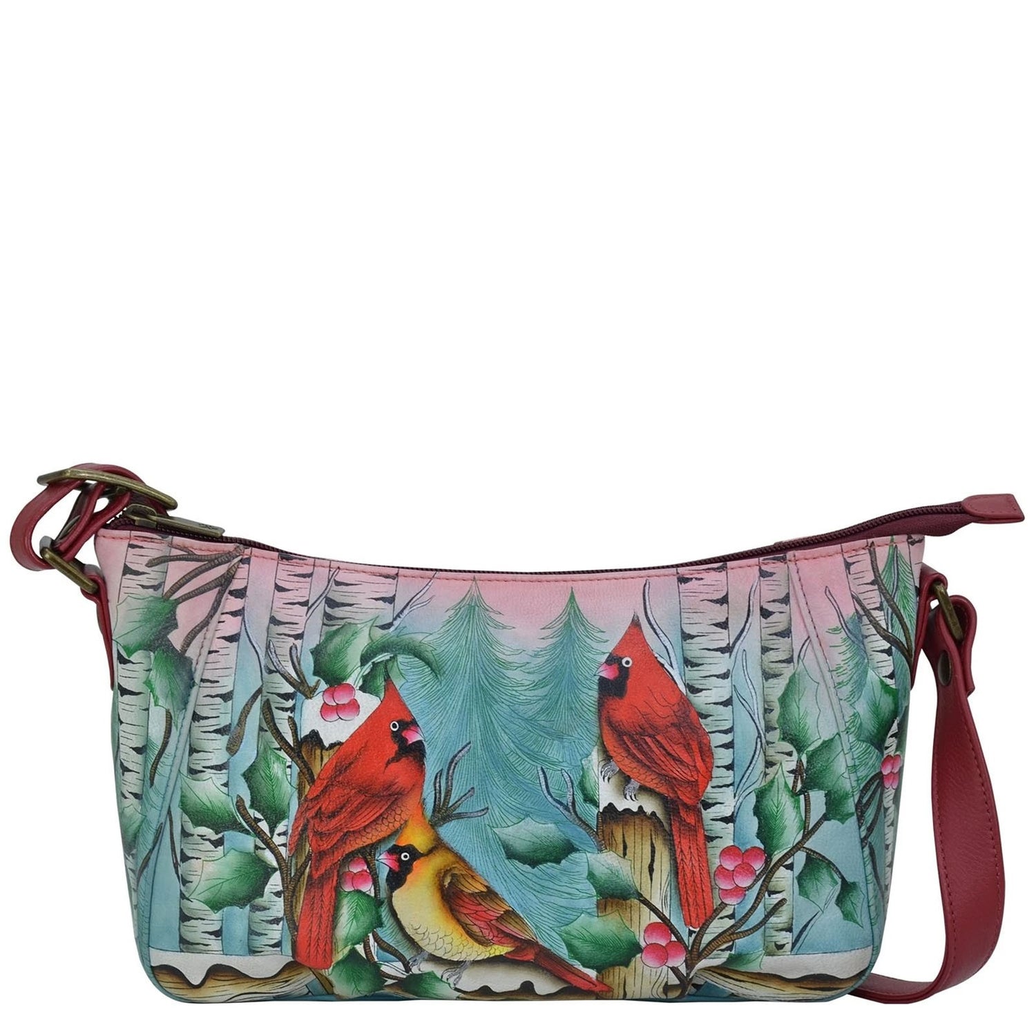 Hand-Painted Leather Cross Body Bag - Birds