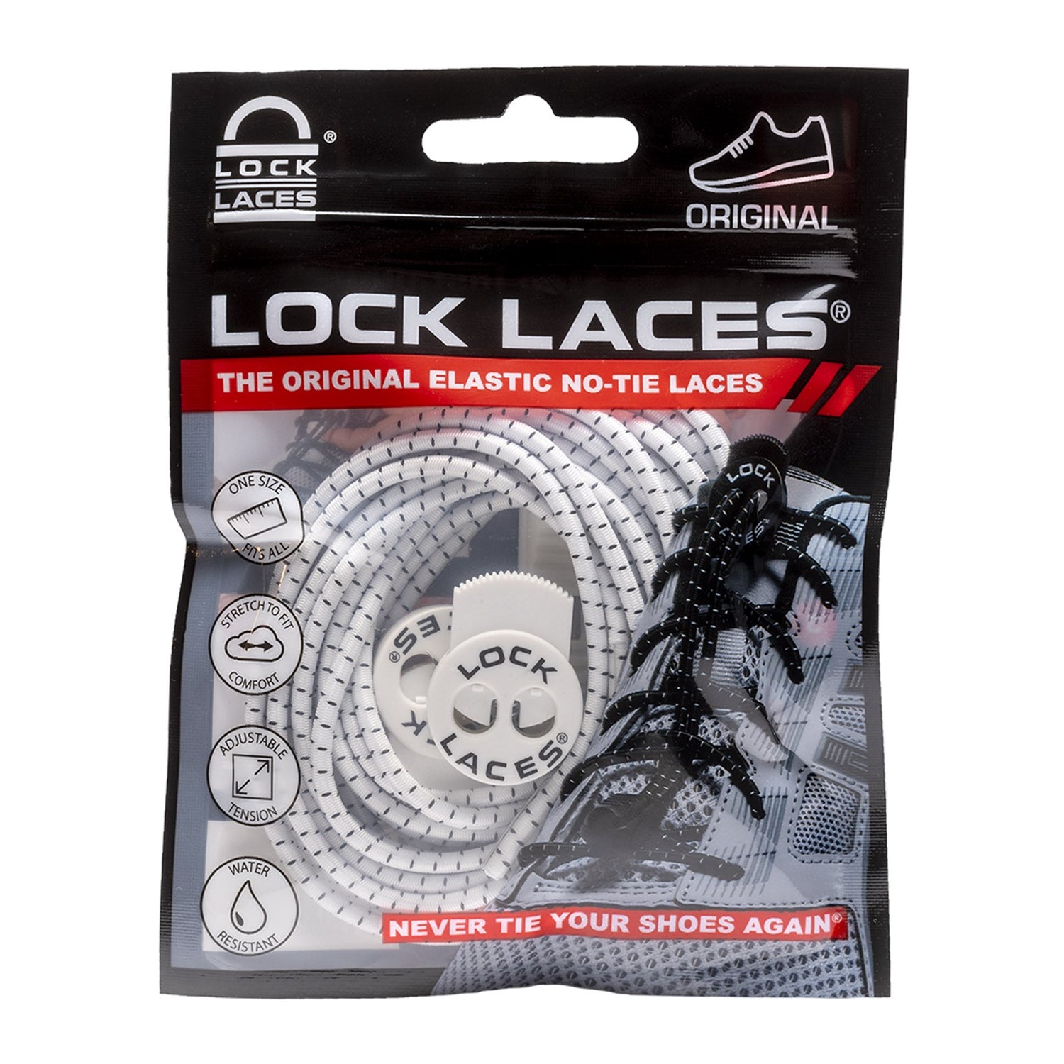 Elastic Shoe Laces with Cord-Lock (1 Pair, White Color)