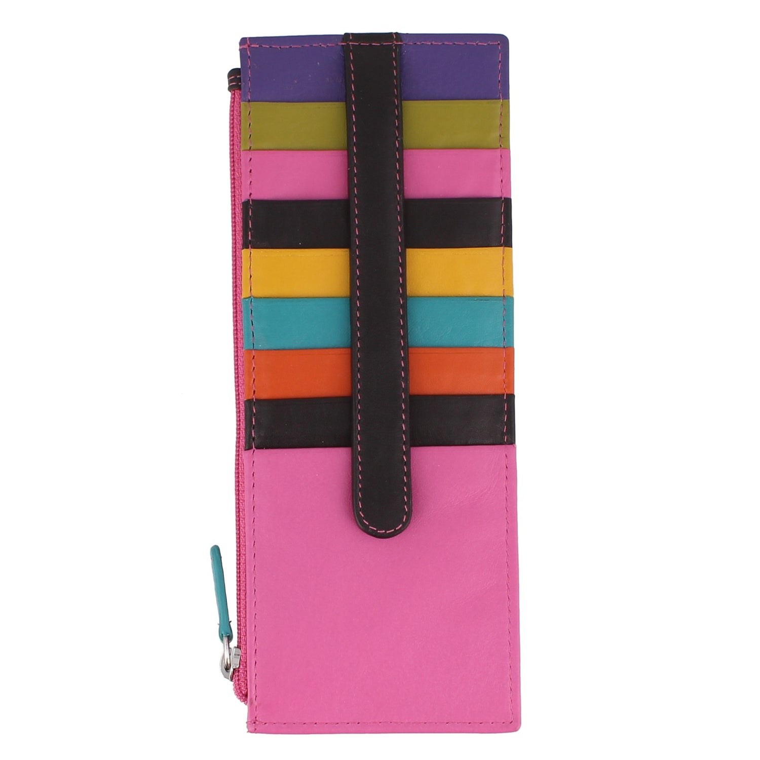 Womens Leather Credit Card Holder Black and Pink