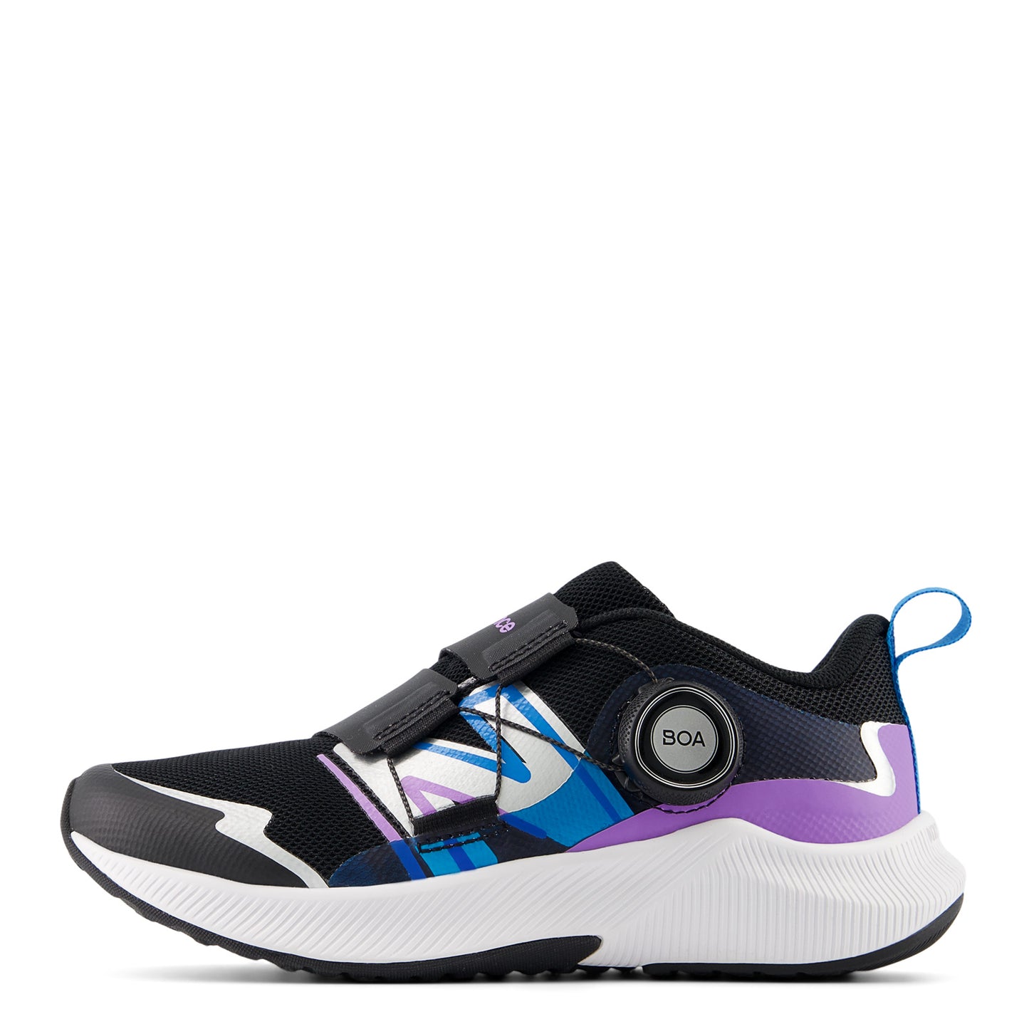 Peltz Shoes  Girl's New Balance Fuel Core Reveal v4 Sneaker - Little Kid black/purple/blue multi PTRVLPW4
