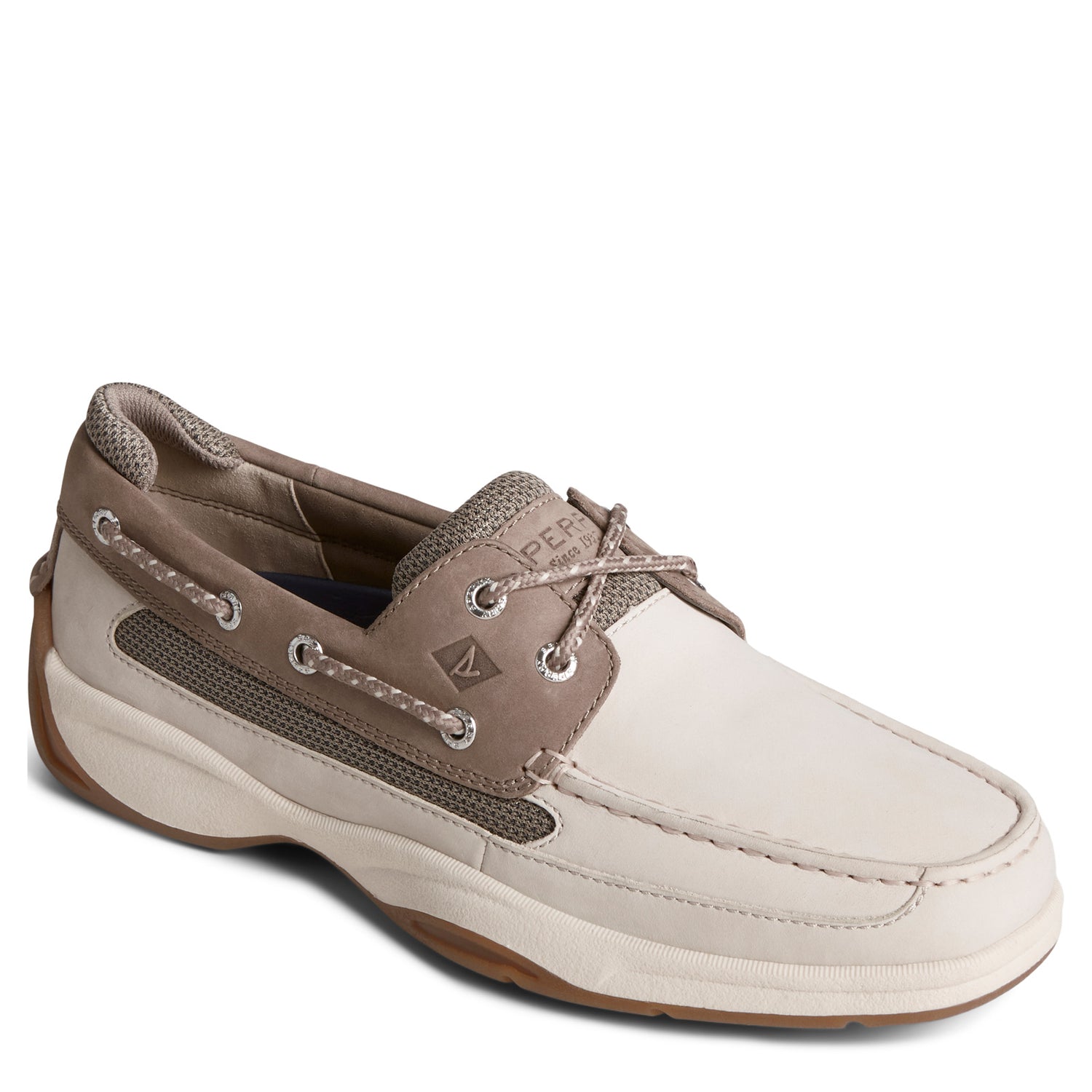 Peltz Shoes  Men's Sperry Lanyard Boat Shoe Light Grey STS25203